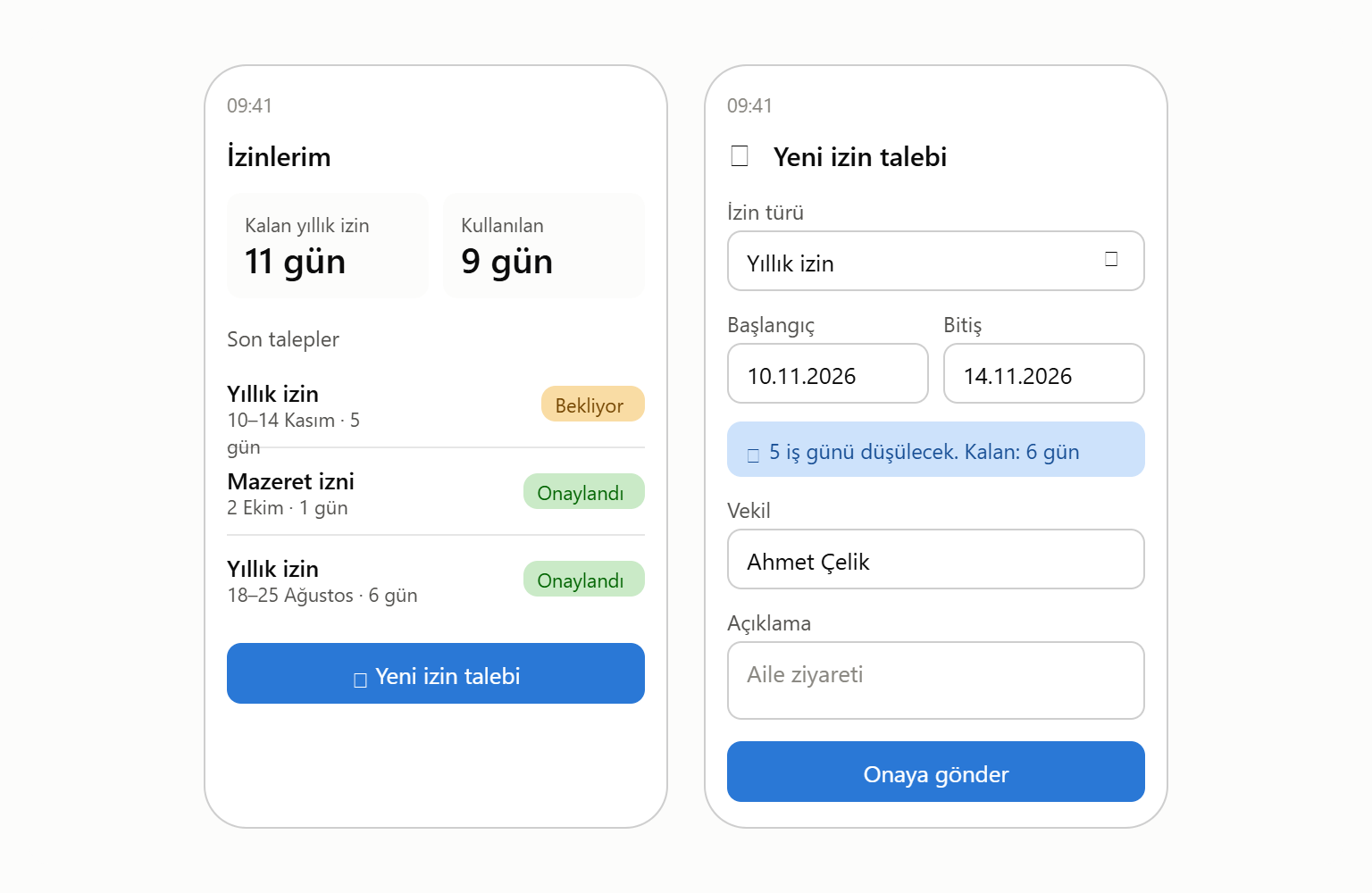 İzin Talebi Power Apps uygulama ekranı