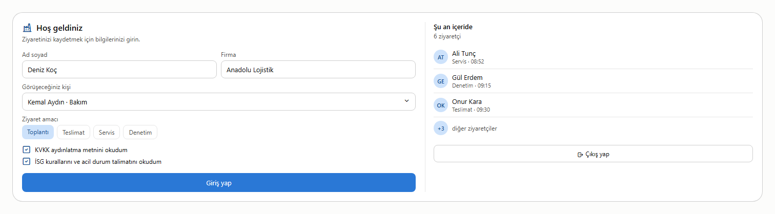 Ziyaretçi Girişi Power Apps uygulama ekranı